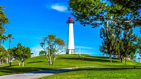 2560x1440 resolution | white and red lighthouse surrounded by trees at ...