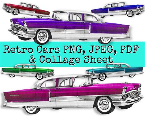 Retro Car Clipart 1950s Car Classic Car PNG Collage - Etsy