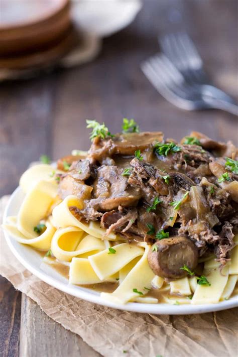 Slow Cooker Beef with Mushroom Gravy - I Heart Eating