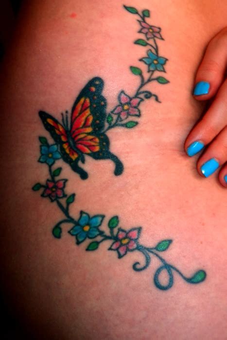 Beautiful Swirly Flowers and Monarch Butterfly Tattoo Ideas for Women