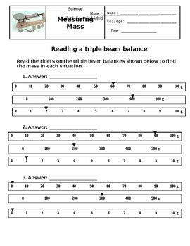 1.5 Measuring Mass Worksheet by Joseph Wertz | TPT