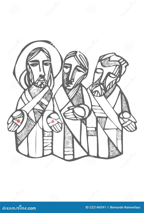 Jesus Christ and Disciples at Emaus Stock Vector - Illustration of sketch, religion: 222140591