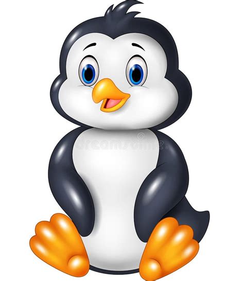 Cartoon Funny Penguin Sitting Isolated On White Background Stock Vector - Illustration of ...