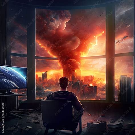 Casually watching the end of the world, apocalypse doomsday digital ...