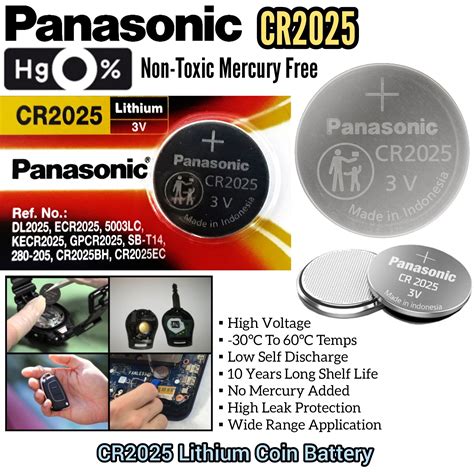 Panasonic CR2025 Lithium Battery Non Toxic Mercury Free For Automotive ...