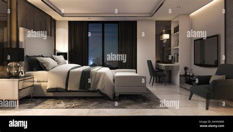 3d rendering modern luxury bedroom suite in hotel with decor Stock ...