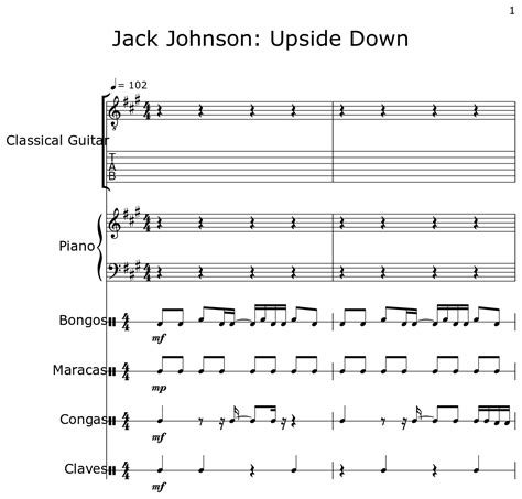 Jack Johnson: Upside Down - Sheet music for Classical Guitar, Piano ...