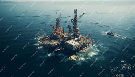 Premium AI Image | Oil platform in the middle of the sea shooting from ...