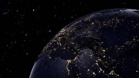 Planet Earth Wallpaper 4K, Night view, Illuminated, Orbit