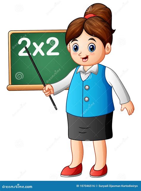 Cartoon Female Teacher Pointing on Blackboard the Lesson of Mathematics Stock Vector ...