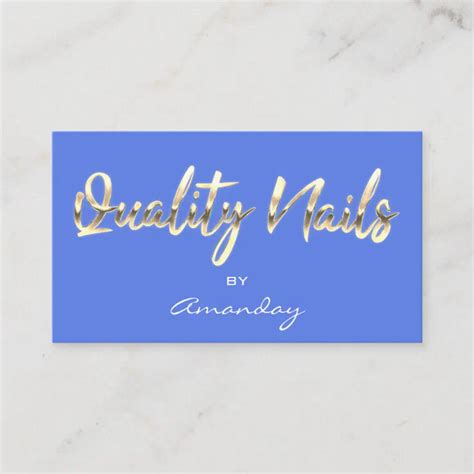 Quality Nails Script QR Code Logo Blue Gold Business Card | Zazzle