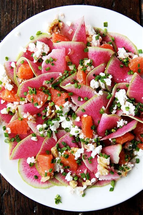 This goat cheese salad is a mix of watermelon radishes, Cara Cara ...