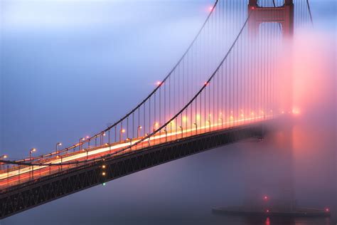 Brooklyn bridge with lights and fog photography HD wallpaper ...