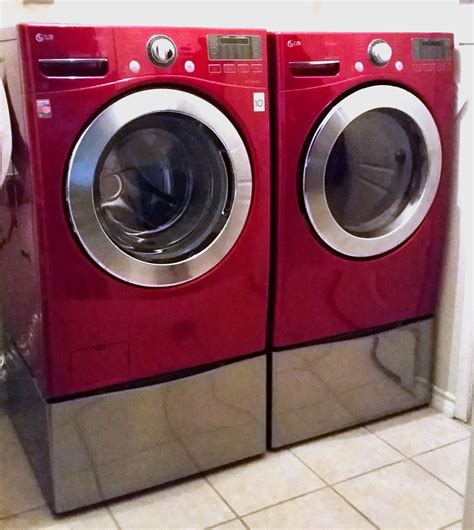 Cherry Red LG washer and dryer with Graphite pedestals | Laundry ...