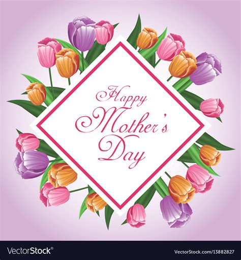 Happy mothers day card tulips leaves decoration Vector Image