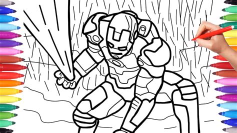 Iron Man Coloring Pages for Kids, How to Draw Iron Man in the Rain, Superheroe Drawing and ...