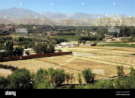 Bamyan (Bamiyan) in Central Afghanistan. A view over the Bamyan Valley ...