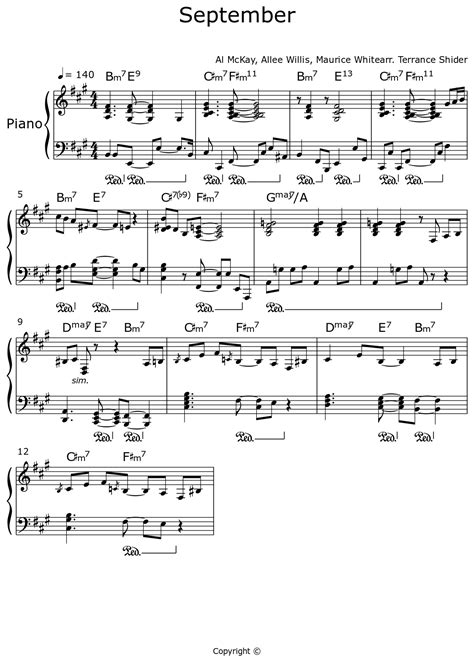 September - Sheet music for Piano