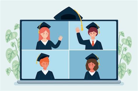 Free Vector | People celebrating their graduation online