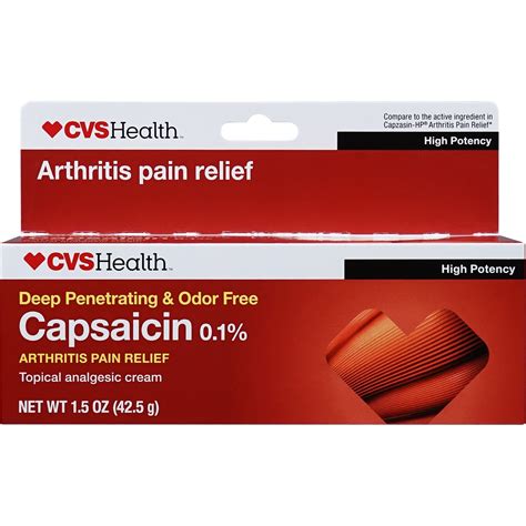 CVS Health Arthritis Pain Relief Cream Capsaicin 0.1%, Deep Penetrating & Odor Free, 1.5 OZ ...