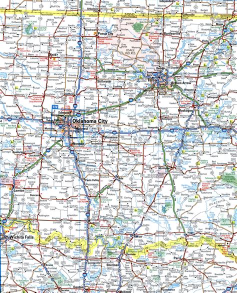 Map of I-44 Interstate Highway Texas, Oklahoma, Missouri interchange ...