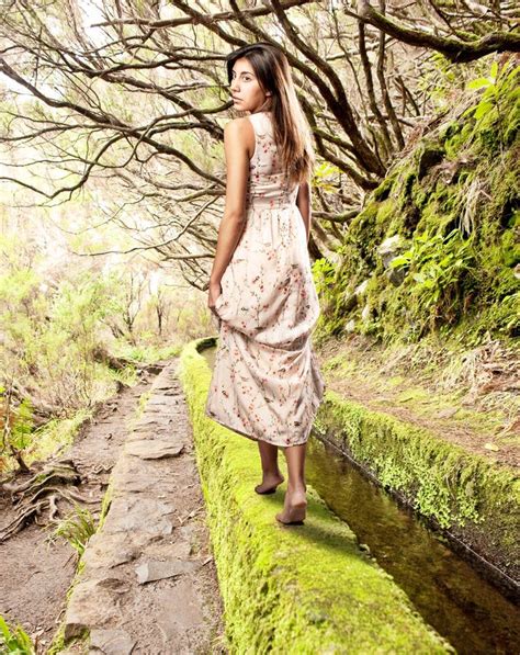 Young Woman Walk Barefoot On Forest Stock Image - Image of grass, head ...