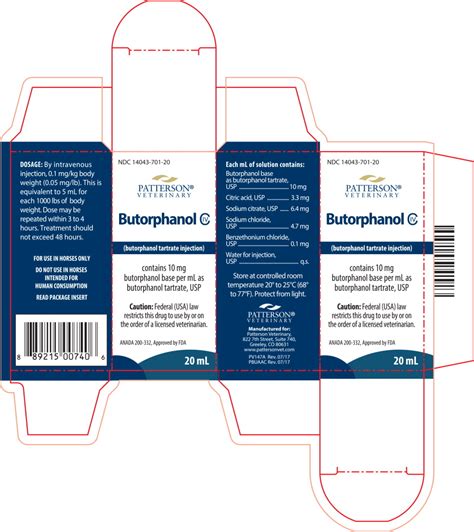 BUTORPHANOL INJ 10MG/ML 20ML - PATTERSON VETERINARY