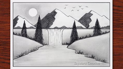 Simple Waterfall Pencil Drawing : Pencil Drawing Waterfall Drawings ...