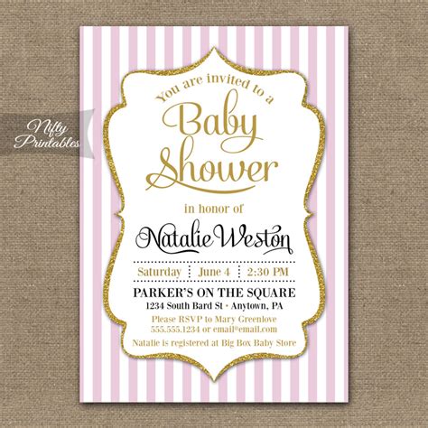 Pink Gold Baby Girl Shower Invitations - Nifty Printables