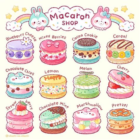 Nao・甘党イラストレーター 在 Instagram 上发布：“* Macaron shop menu. Rabbit-shaped macarons are especially ...