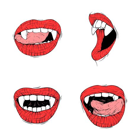 Premium Vector | Set red vampire lips collection sketch vector ...