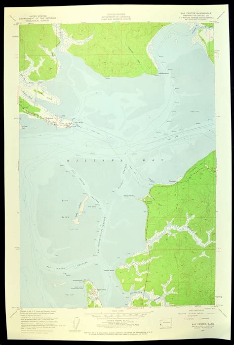 Willapa Bay Map of Bay Center Washington Print Wall Decor LARGE State ...