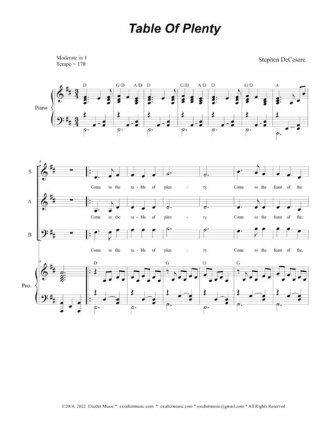 Table of Plenty (Vocal Trio - (SAB) Sheet Music | Stephen DeCesare ...