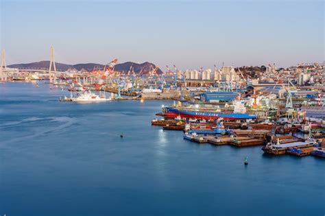 Premium Photo | Aerial view of busan harbor bridge and the port of busan in south korea.