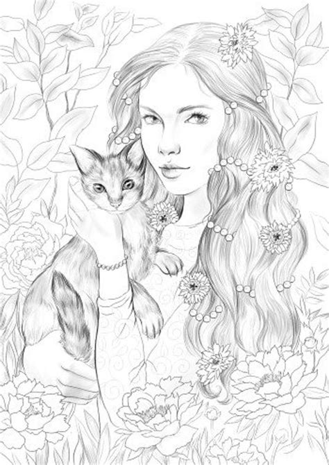 Pixie and Cat Printable Adult Coloring Page from Favoreads | Etsy Adult ...