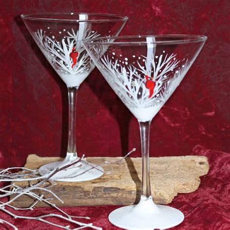 Hand Painted Christmas Martini Glasses set of 2 - Etsy