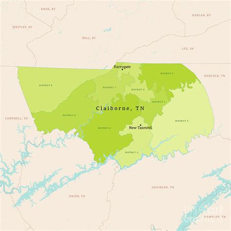 TN Claiborne County Vector Map Green Digital Art by Frank Ramspott - Pixels