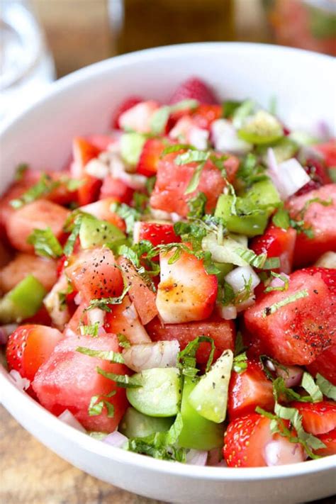 Watermelon, Strawberry and Tomatillo Salad (Vegan) - Pickled Plum Food And Drinks