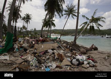 Destroyed beaches and infrastructure in Ko Phi Phi in Southern Thailand This area was hit by the ...