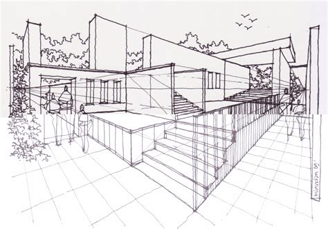 Rumah dengan perspektif 2 titik hilang | Gambar perspektif, Sketsa ...