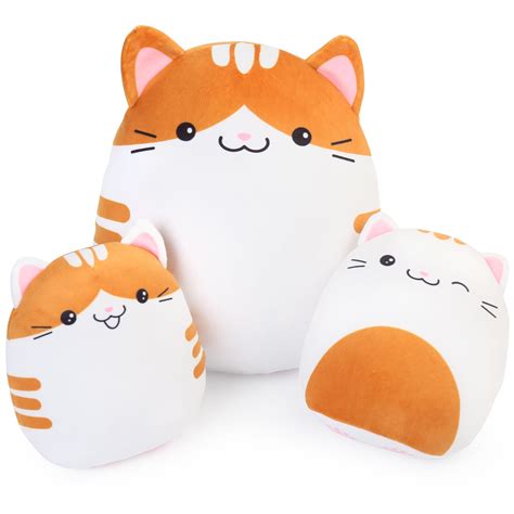 3 Cat Plush Pillow, Squishy Kitty Stuffed Animals Hugging Pillows for ...