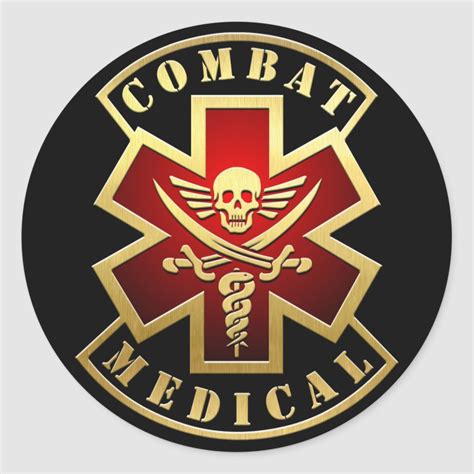 Combat Medical Skull & Swords Cross Patch Classic Round Sticker ...