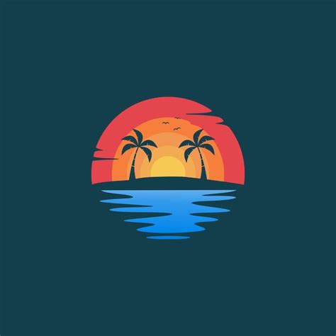 Premium Vector | Beach sunset landscape logo design illustration