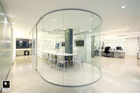 bespoke curved glass meeting room by Planet Partitioning