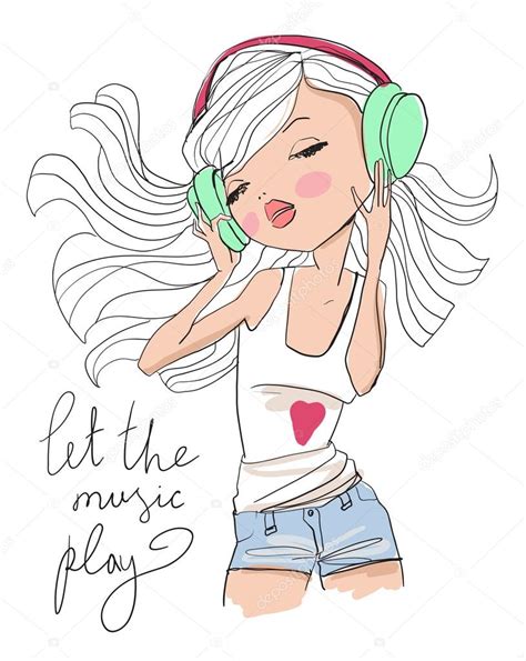 Cute girl listening to music Stock Vector Image by ©Natalia.Skripko #90593814