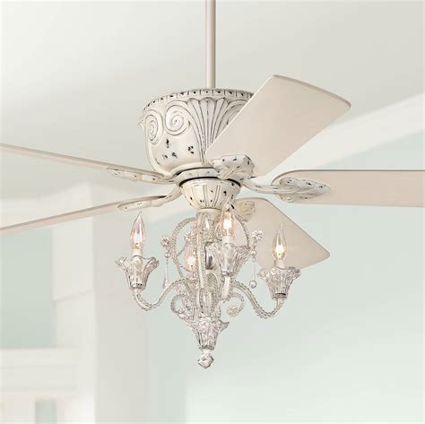 52" Shabby Chic Ceiling Fan with Light LED Dimmable Chandelier White ...