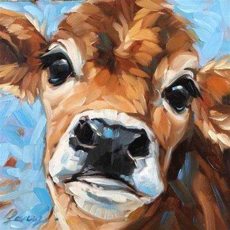 Bright Eyes Cow painting, 6x6 inch original impressionistic oil ...