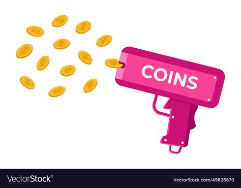 Pink super gun with gold coins money cash Vector Image