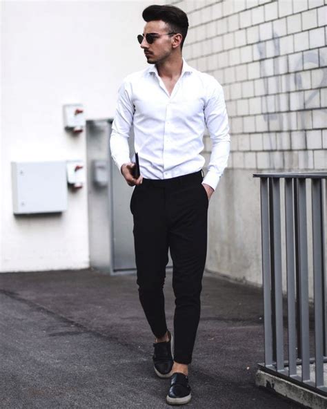 Best White Shirt Outfit Ideas For Men. White dress shirt, black dress pants, black sneaker 1 ...