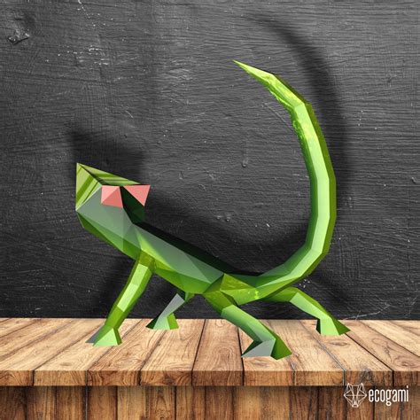 Lizard papercraft sculpture, printable 3D puzzle, papercraft Pdf template to make your reptile decor